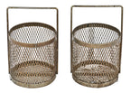 two original and intact heavily reinforced vintage american industrial fixed handle mesh metal baskets with all-welded joint frames