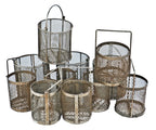 two original and intact heavily reinforced vintage american industrial fixed handle mesh metal baskets with all-welded joint frames
