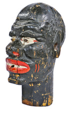 rare and historically important early 20th century "black americana"  amusement park hand carved painted wood head with allover crazed paint finish