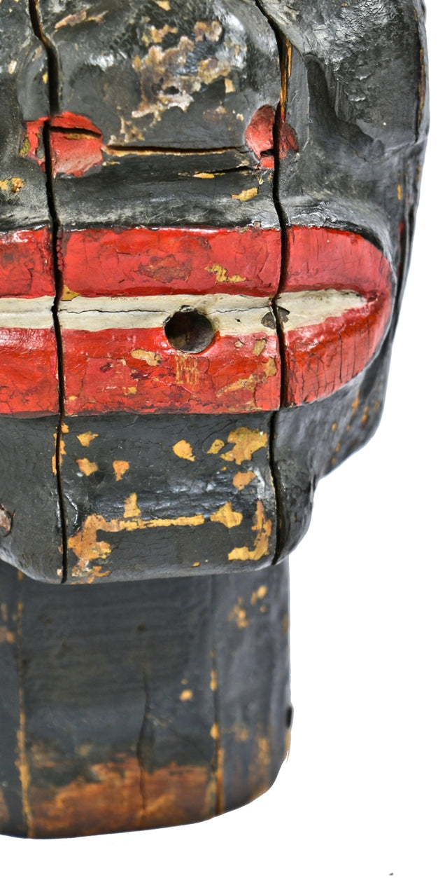 rare and historically important early 20th century "black americana"  amusement park hand carved painted wood head with allover crazed paint finish