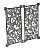 two matching all original late 19th century antique american ornamental cast iron fisher building elevator panels with intricate allover leafage