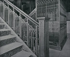 single original and intact copper-plated ornamental cast iron isabella building interior upper floor staircase gothic style baluster