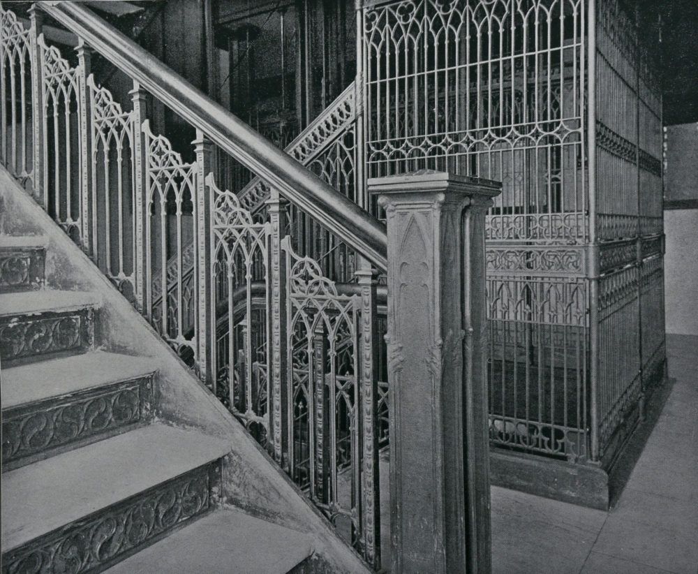 original 19th century jenney and mundie-designed interior cast aluminum isabella building elevator cage grille