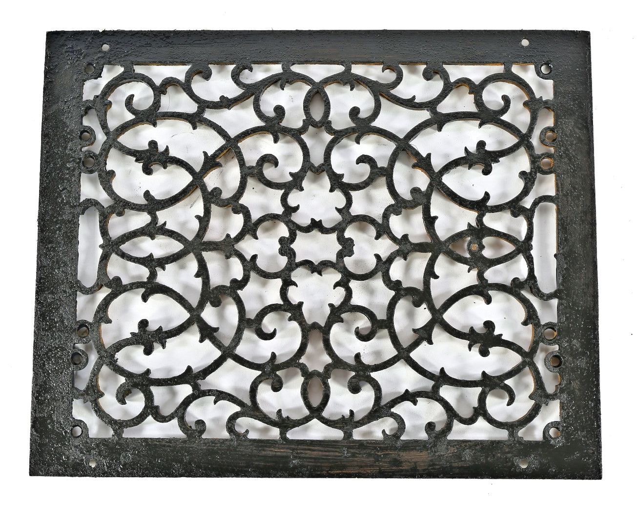 original 1870's antique american ornamental cast iron residential salvaged chicago floor grate with black enameled finish