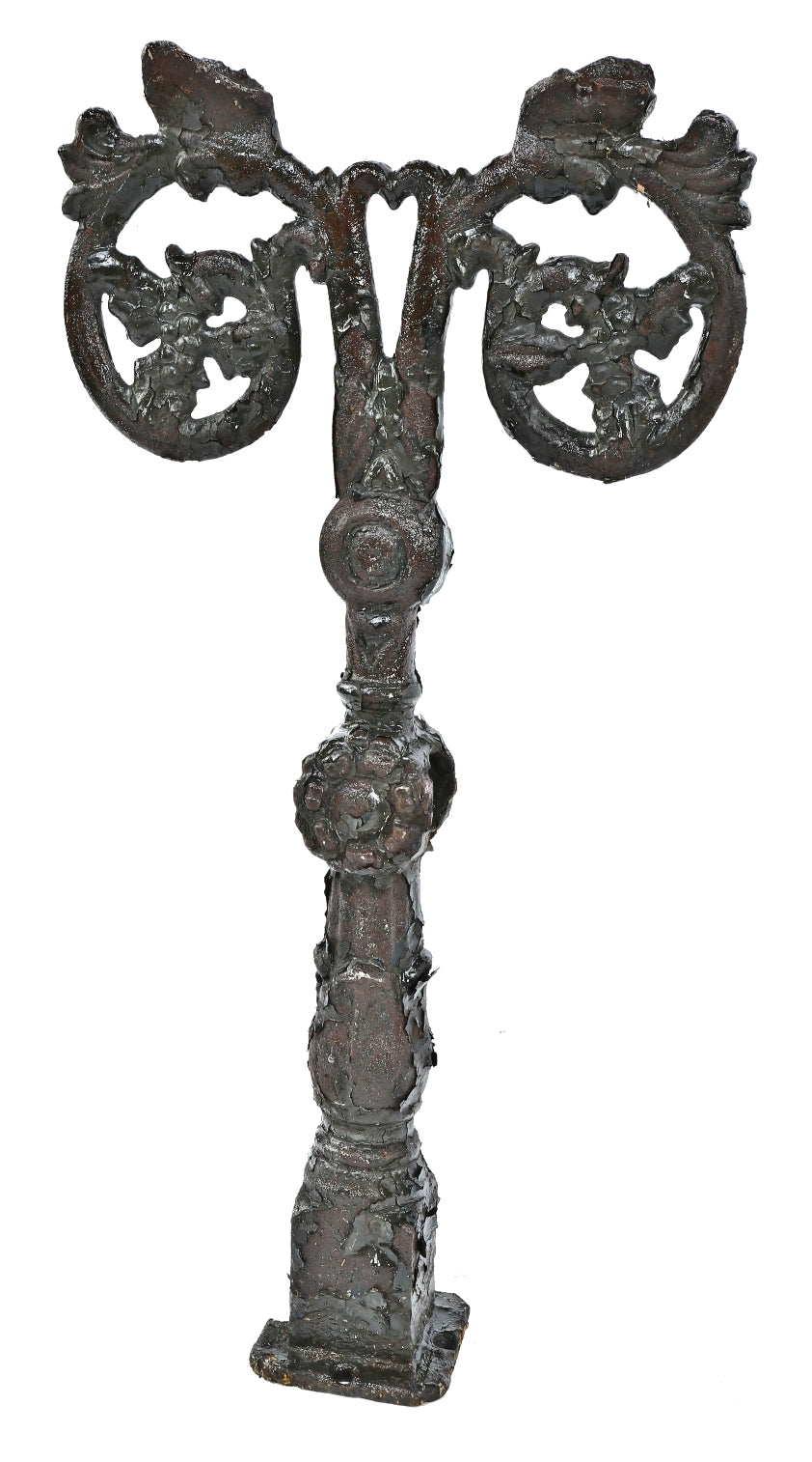 1890's richly ornamented black enameled salvaged chicago cast iron exterior residential freestanding staircase handrail support bracket