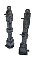 two all original 19th century american victorian era salvaged chicago ornamental cast iron "chicago style" exterior newel posts with ball finials