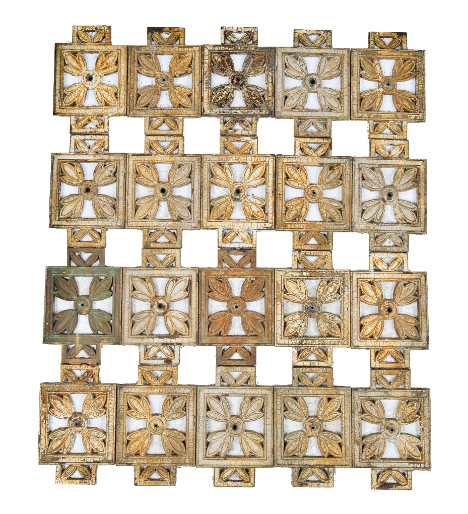 large group of original historically important early 20th century single-sided cast iron interior goldblatt's department store building staircase case panels (sold individually)