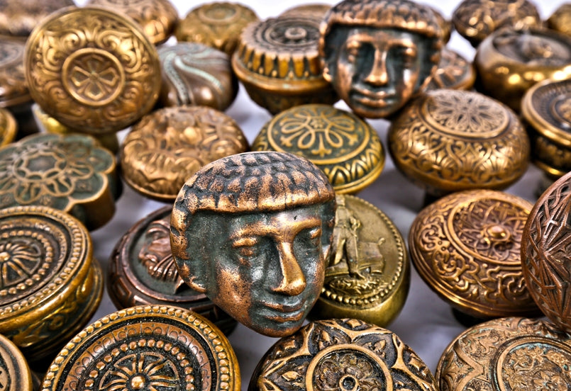 original early 20th century ornamental cast bronze african tribal head doorknobs salvaged from the spanish revival style william vanderbilt mansion