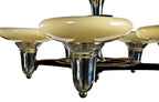 exceptional all original and intact late 1920's american art deco machine age five light polished chrome interior ceiling light fixture with custard shades