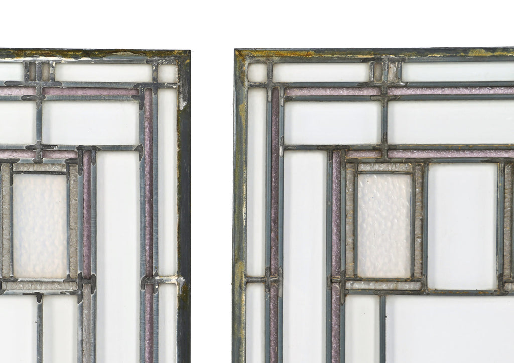 matching pair of original c. 1908 historically important louis h. sullivan-designed henry babson house leaded glass windows