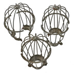 three original and weathered early 20th century antique american industrial "loxon" galvanized steel factory pendant light bulb guard or cage