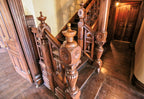 exceptional hand-carved 1880's salvaged chicago solid oak interior residential newel post and railing with a uniform stained finish