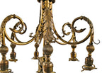 early 20th century antique american ornamental cast brass and bronze interior residential bent tubular seven-arm electrolier ceiling fixture