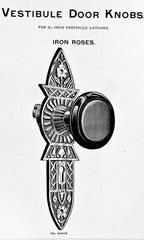 several matching sets of original 1880's salvaged chicago "jet black" niles patented screwless spindle doorknobs and matching ornamental cast iron backplates