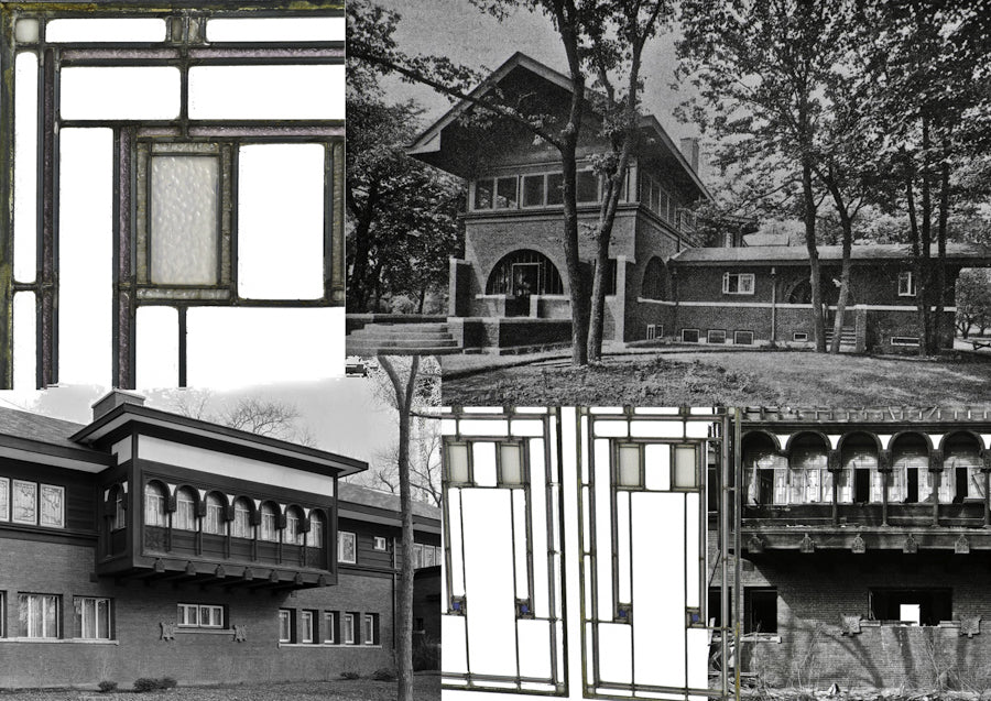 matching pair of original c. 1908 historically important louis h. sullivan-designed henry babson house leaded glass windows