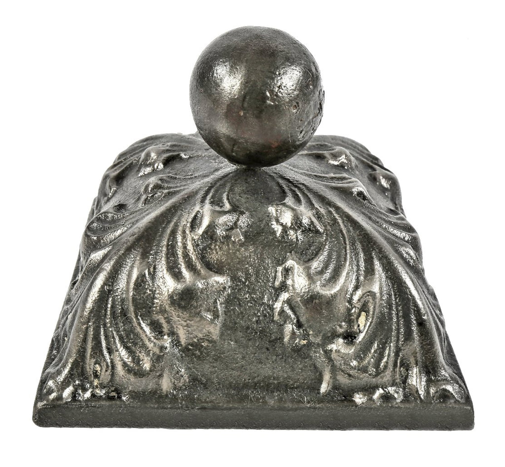 original c. 1894 ornamental cast iron chicago stock exchange building interior newel post bottom finial cap with centrally located ball surrounded by leafage