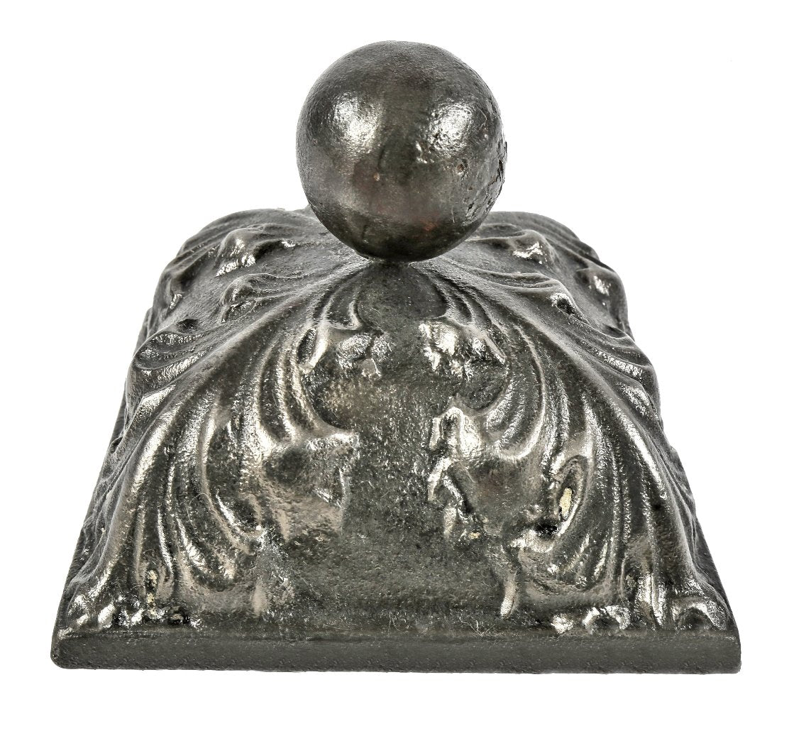 original c. 1894 ornamental cast iron chicago stock exchange building interior newel post bottom finial cap with centrally located ball surrounded by leafage