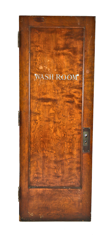 original salvaged chicago c. 1913 historically important conway building interior lavatory or "washroom" door with richly grained birch wood finish