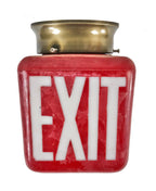 original double-sided c. 1930's antique american flush mount ruby red glass double-sided ceiling exit light fixture with interchangeable plated steel fitter