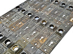 large lot of all original ornamental cast iron c. 1880's refinished salvaged chicago residential passage door backplates or escutcheons with a mostly uniform surface patina