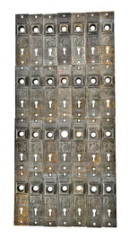 large lot of all original ornamental cast iron c. 1880's refinished salvaged chicago residential passage door backplates or escutcheons with a mostly uniform surface patina