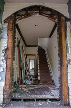largely intact early 1870's post-fire salvaged chicago gothic style victorian cottage painted pine wood double door and surround with detailed rope molding