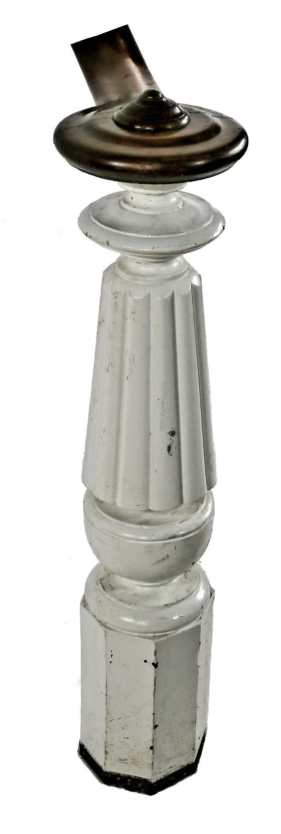 late 1860's or early 1870's solid freestanding finely turned and grooved solid walnut wood salvaged chicago staircase newel post with original circle-shaped top