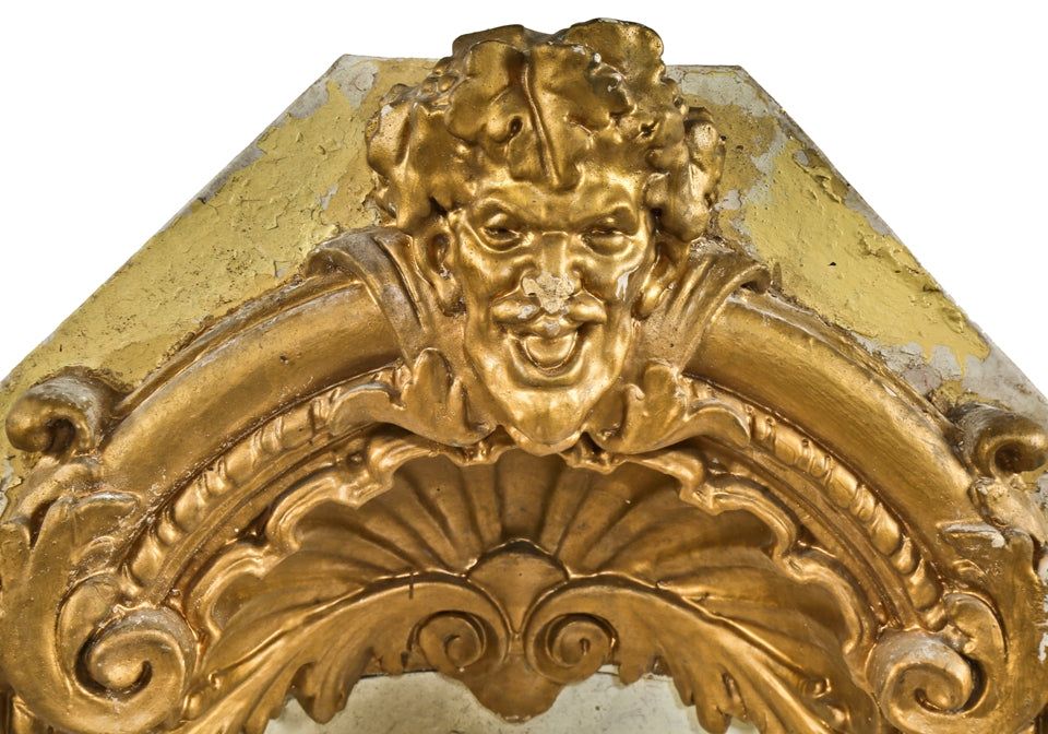 original lower lobby level c. 1927 white glazed (painted) finely executed terra cotta flush mount lawndale theater oversized drinking fountain with mythological greek satyr