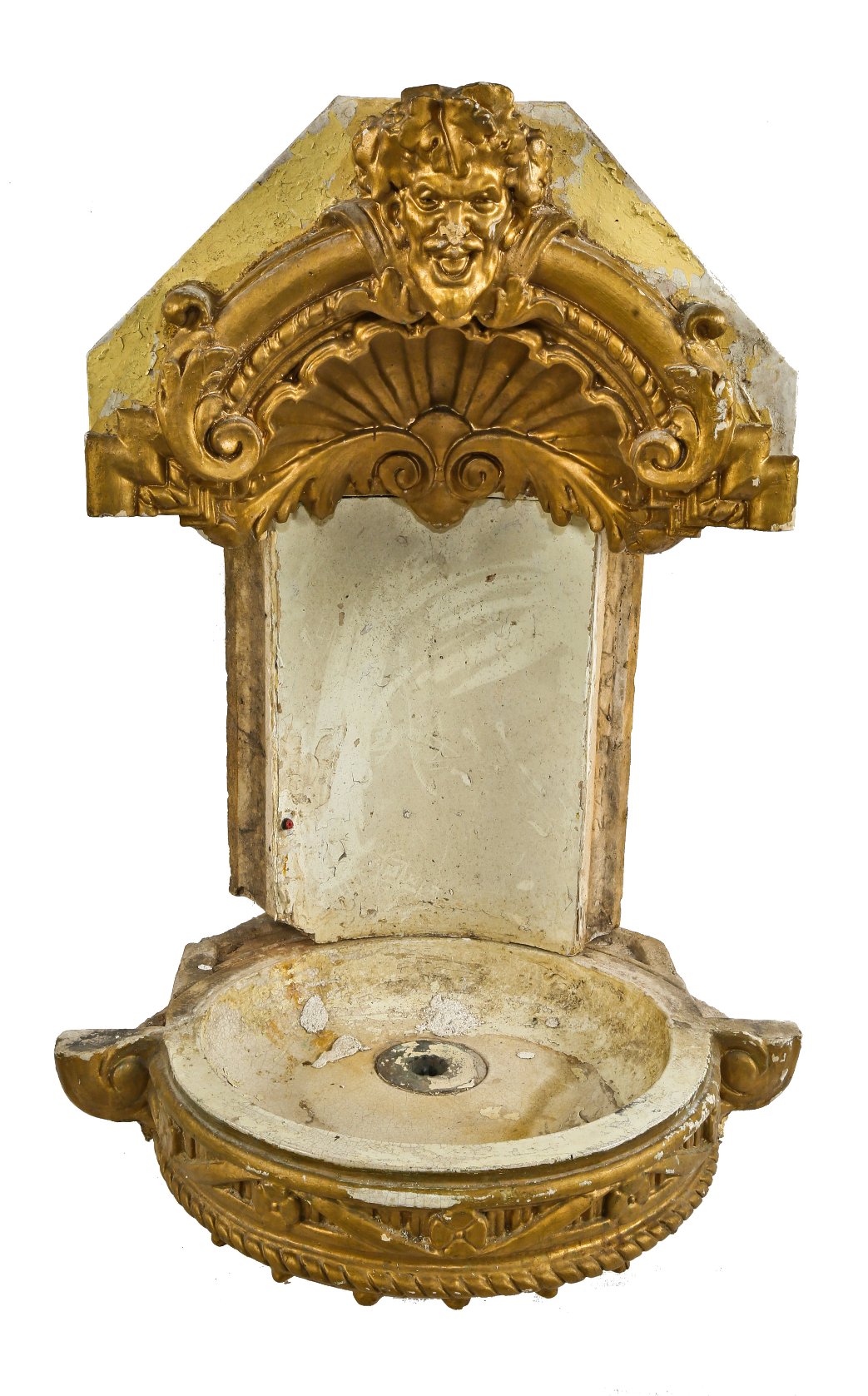 original lower lobby level c. 1927 white glazed (painted) finely executed terra cotta flush mount lawndale theater oversized drinking fountain with mythological greek satyr