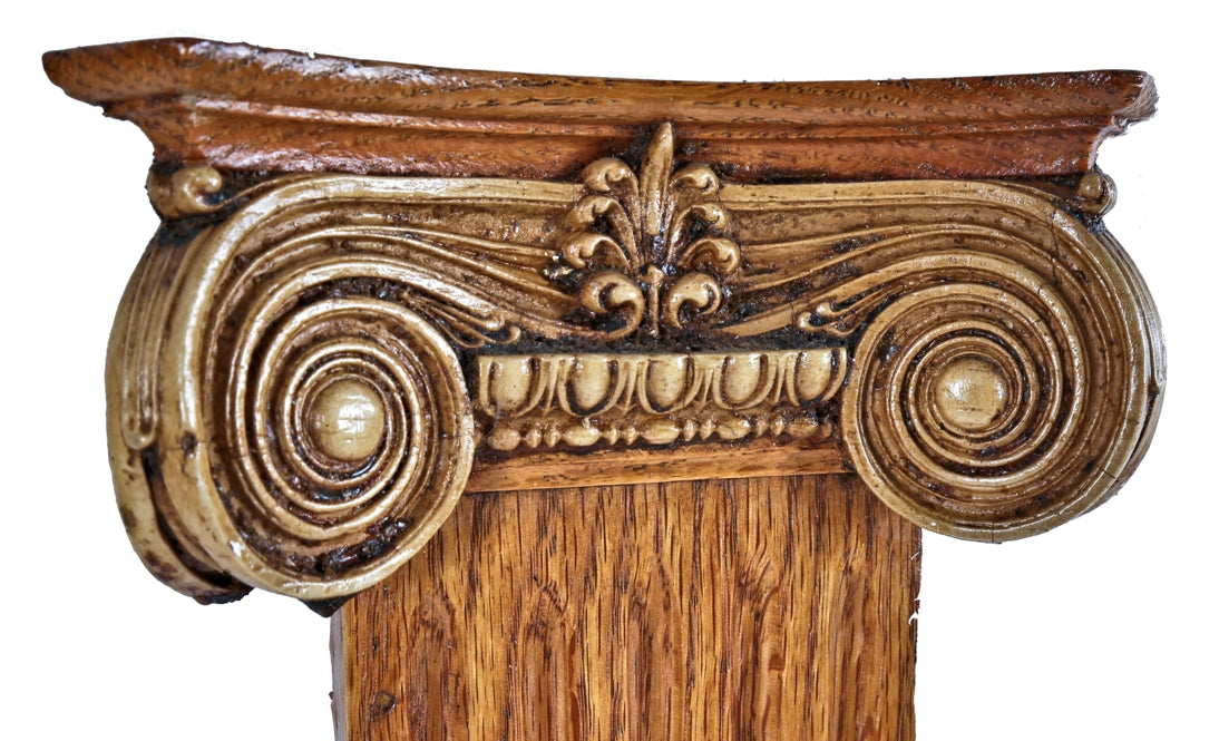 two matching original solid oak wood flush-mount late victorian era american antique fluted pilasters with completely intact composition ionic capitals