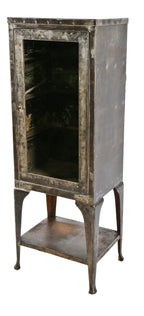 refinished late1920's chicago cook county hospital operating theater surgical four-legged instrument cabinet with clear glass hinged door and cabriole style legs