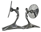 matching set of original antique american machine age at deco style automobile figural spare tire rear view mirrors comprised of "pot metal" with original chrome finish