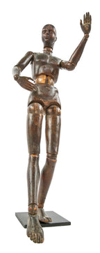 remarkable museum quality antique american folk art fully articulated 19th century hand-crafted walnut wood artists mannequin with striking features