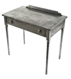 refinished four-legged pressed and folded steel antique american simmons diminutive desks or side tables with single pull-out drawer