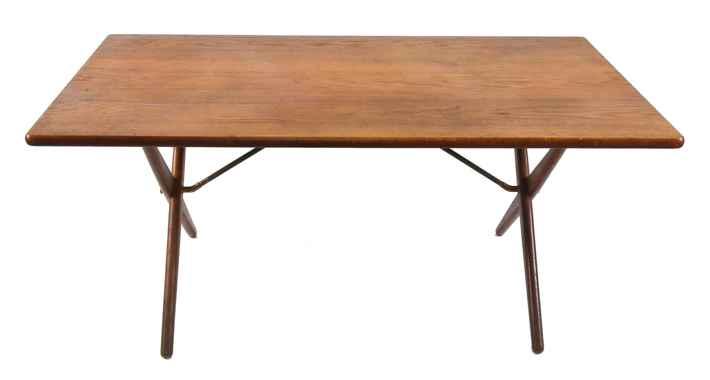 exceptionally intact and all original mid-century modern danish oak wood interior residential dining table designed by hans wegner