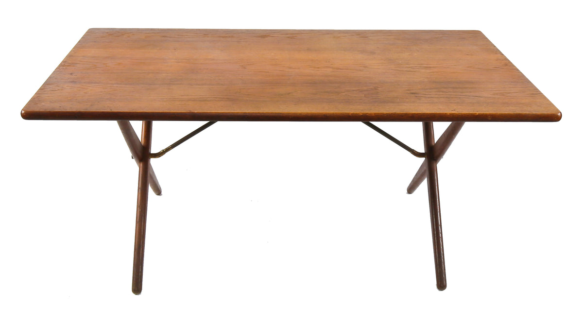 exceptionally intact and all original mid-century modern danish oak wood interior residential dining table designed by hans wegner