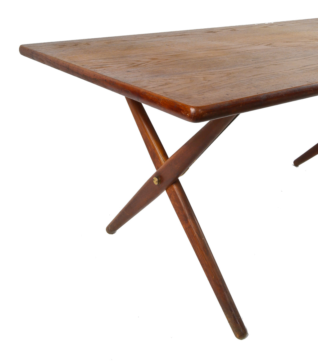exceptionally intact and all original mid-century modern danish oak wood interior residential dining table designed by hans wegner