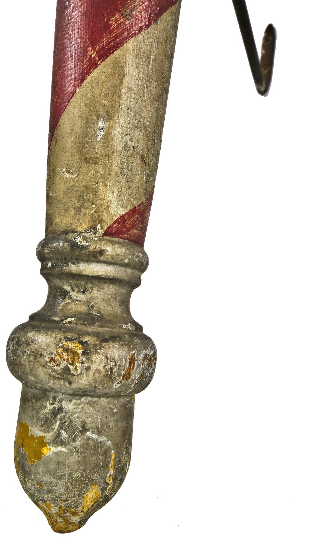 exceptionally rare original c. 19th century american folk art wall mount exterior turned pine wood barber pole trade sign with early polychromatic paint finish
