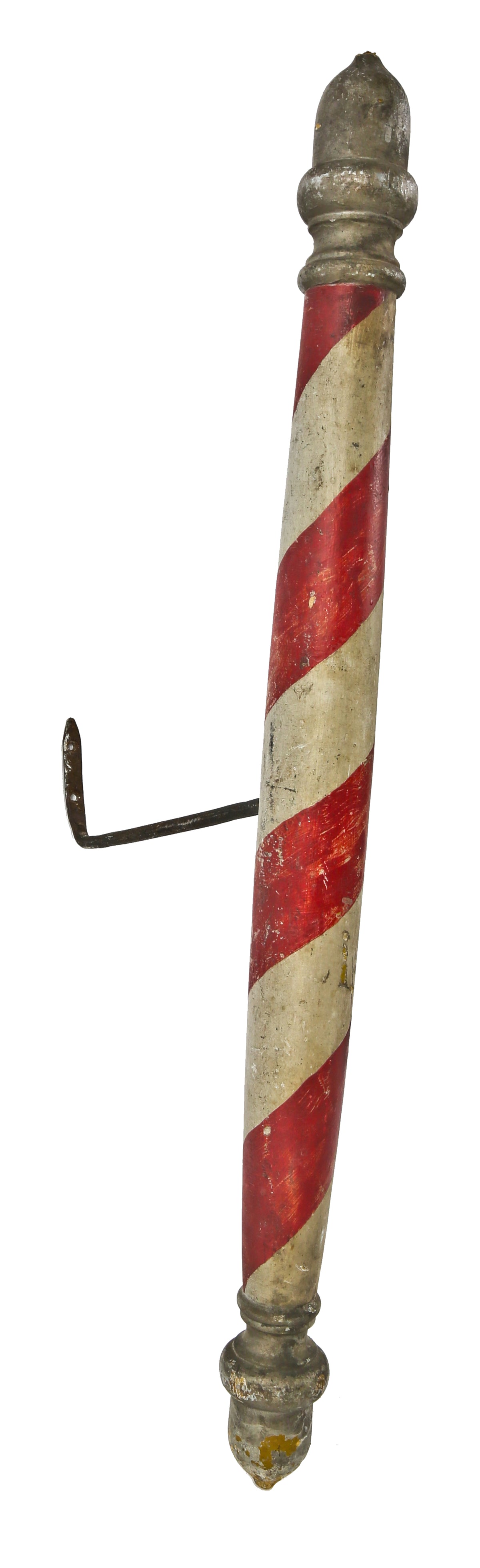 exceptionally rare original c. 19th century american folk art wall mount exterior turned pine wood barber pole trade sign with early polychromatic paint finish