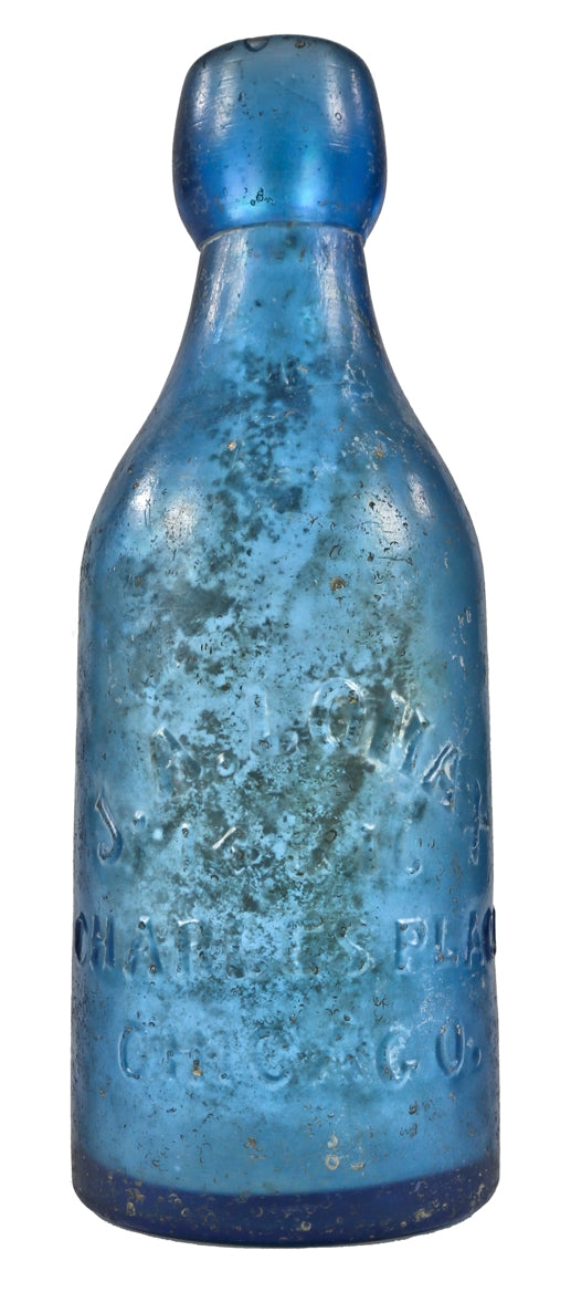 original and intact privy dug c. early 1870's richly colored deep cobalt blue glass john a. lomax applied blobtop soda or mineral water bottle dug from a madison street excavation