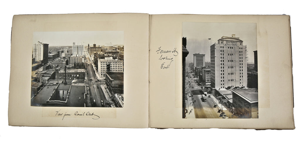 original signed 1917 mounted and notated gelatin silver prints of downtown omaha commercial buildings by notable news photographer louis r. bostwick
