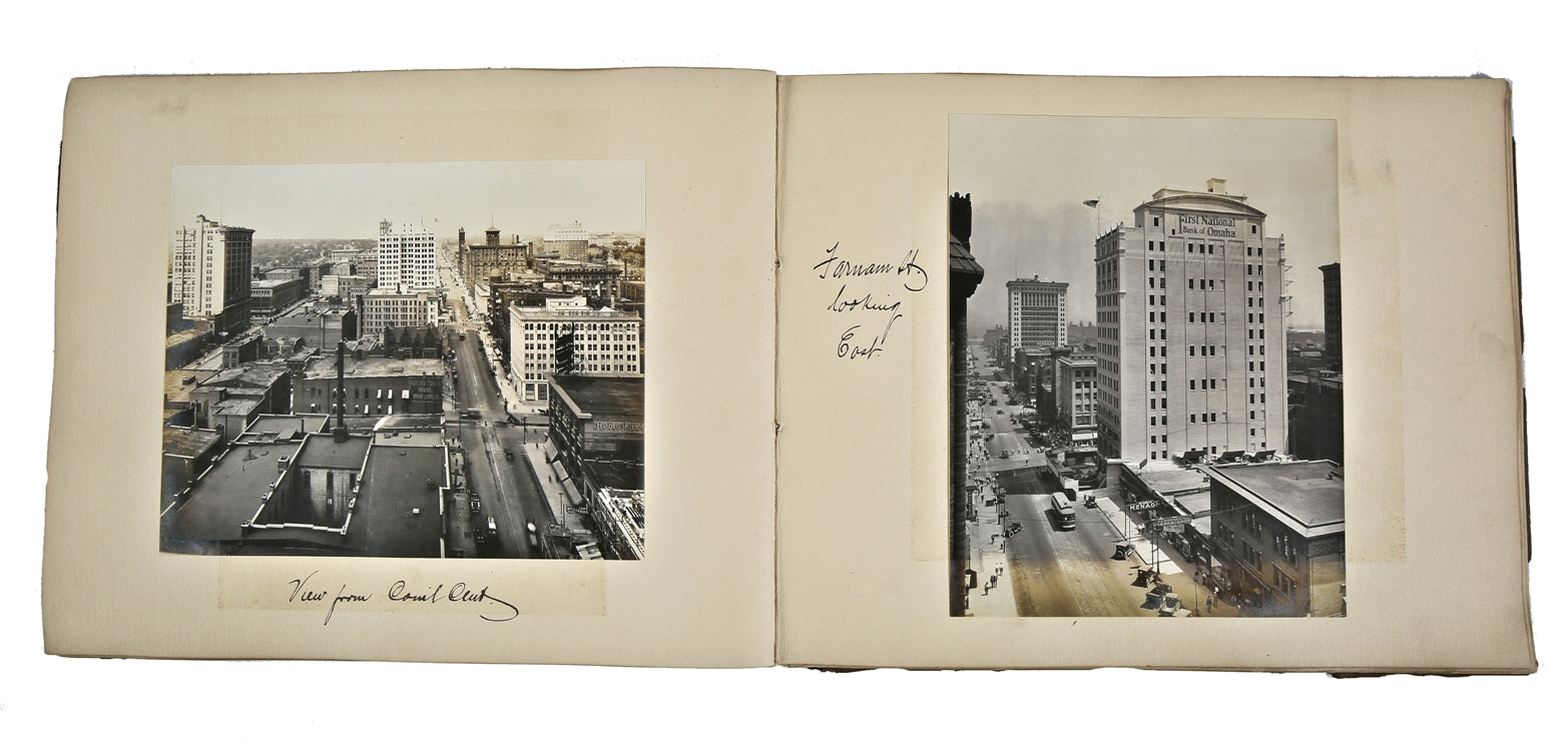 original signed 1917 mounted and notated gelatin silver prints of downtown omaha commercial buildings by notable news photographer louis r. bostwick