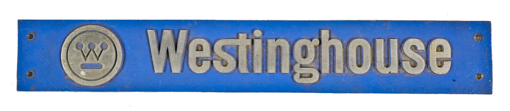 original early 1970's single-sided bright blue enameled cast aluminum sears tower elevator motor embossed plaque with paul rand logo