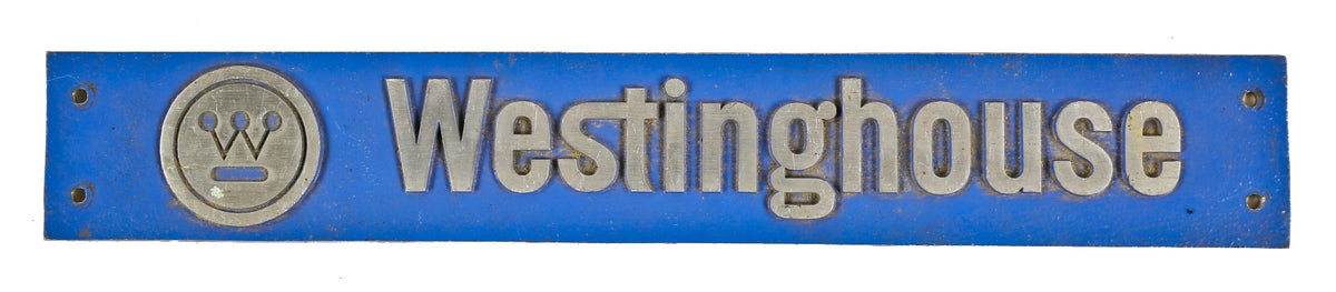 original early 1970's single-sided bright blue enameled cast aluminum sears tower elevator motor embossed plaque with paul rand logo