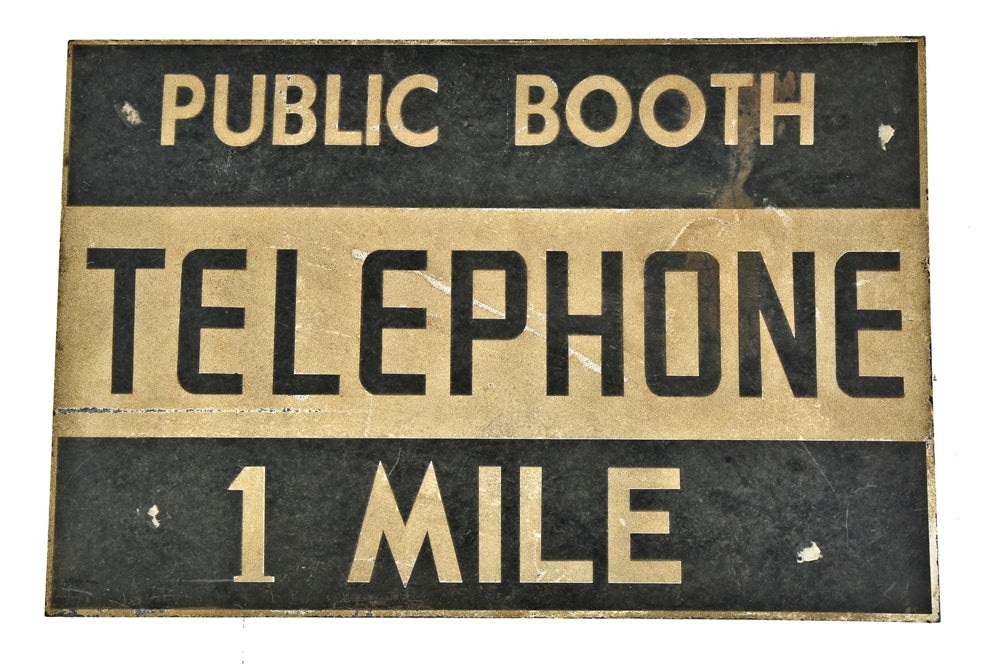 one of a kind late 1930's american depression era folk art roadside worn and weathered single-sided "public booth" informational tourist sign with reflective surface
