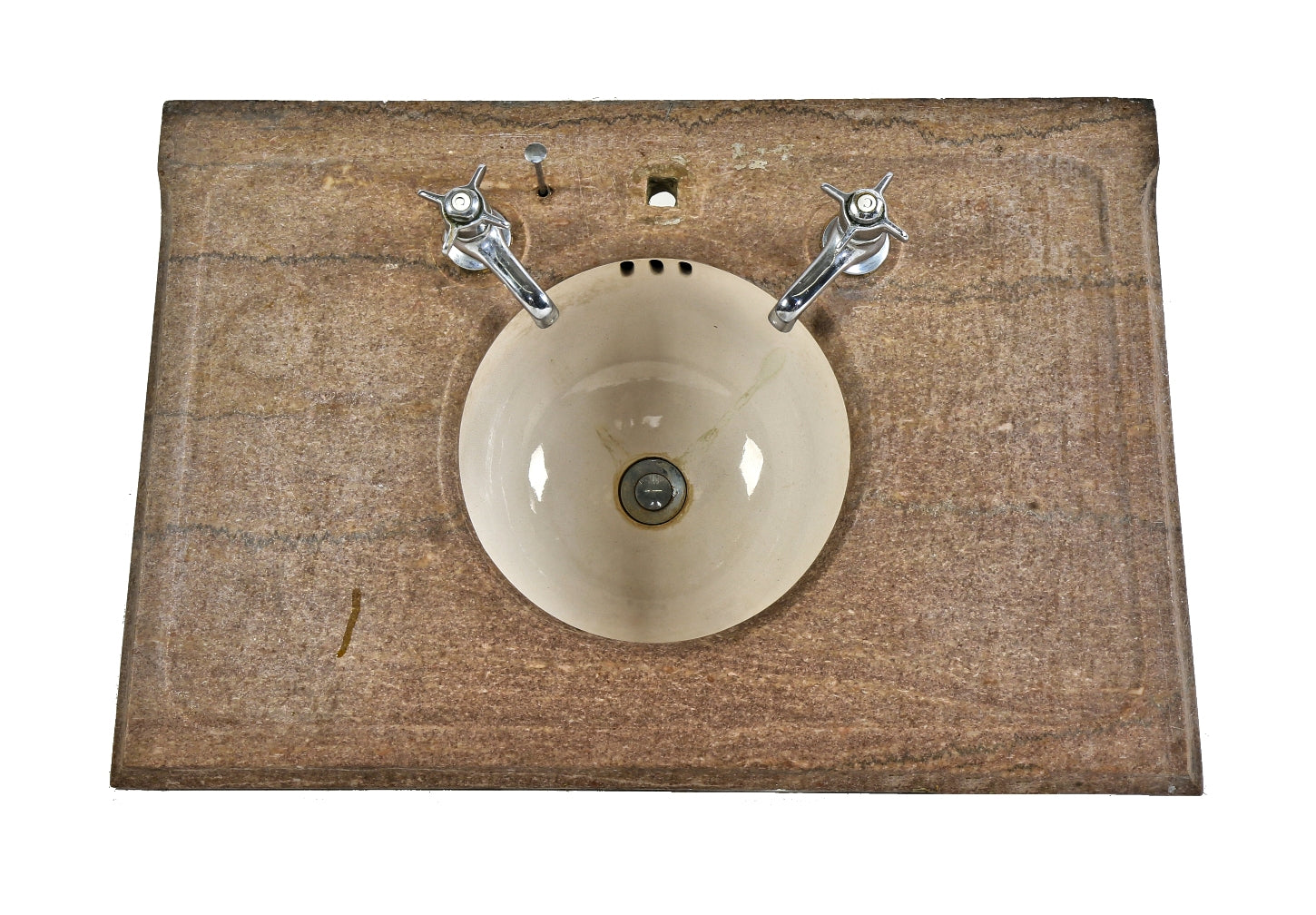 late 1870's antique american salvaged chicago mansion tennessee marble lavatory sink top with newly added white porcelain bowl and drain