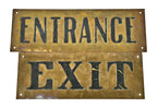 set of oversized single-sided original early 20th century interior chicago athletic association building annex yellow brass "entrance" and "exit" signs with incised black lettering