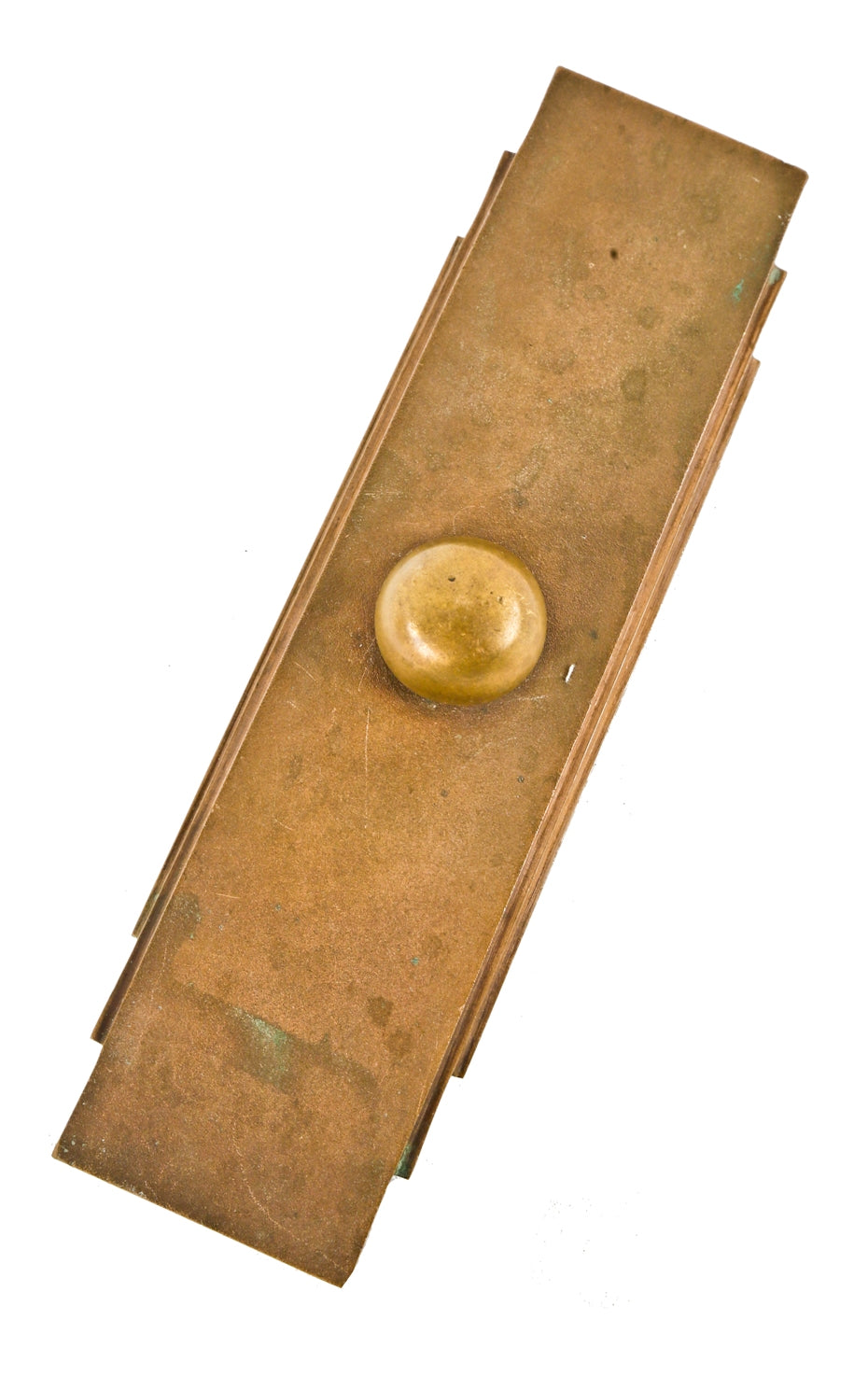 c. 1930's antique american chicago commercial building art deco machine age flush mount elevator cab or car call push button with "stepped" backplate