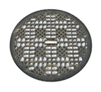 oversized exterior c. 1900's ornamental cast iron circular-shaped "lattice" pattern flush mount brick wall air vent grille with mostly uniform black enameled finish