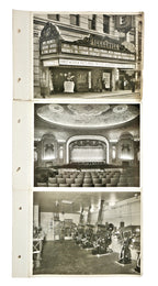 group of three original one-of-a-kind silver gelatin prints depicting the tennessee theater's exterior horizontal marquee, interior auditorium, and projection booth